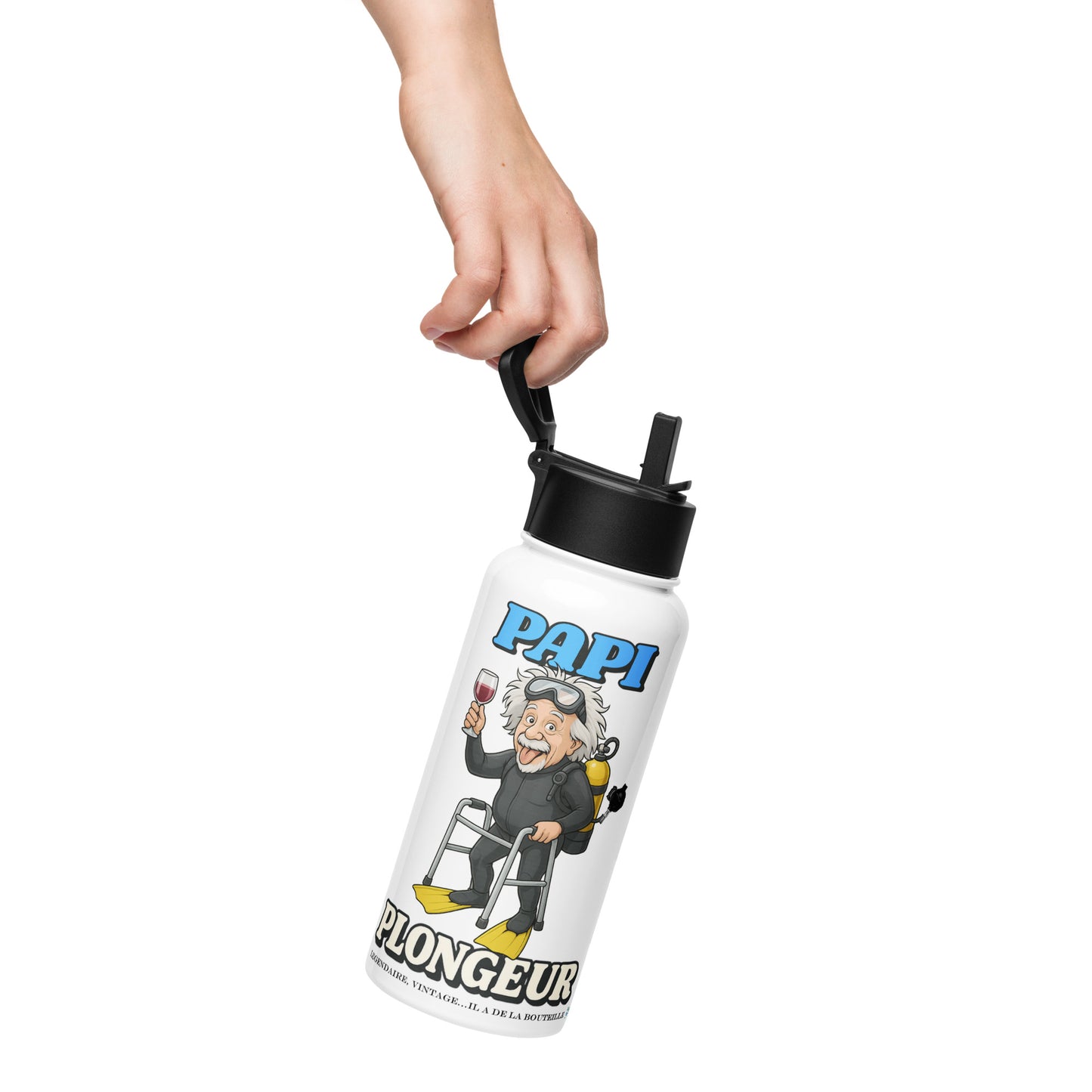Bouteille d'eau en acier inoxydable avec paille MacJos Papi Plongeur