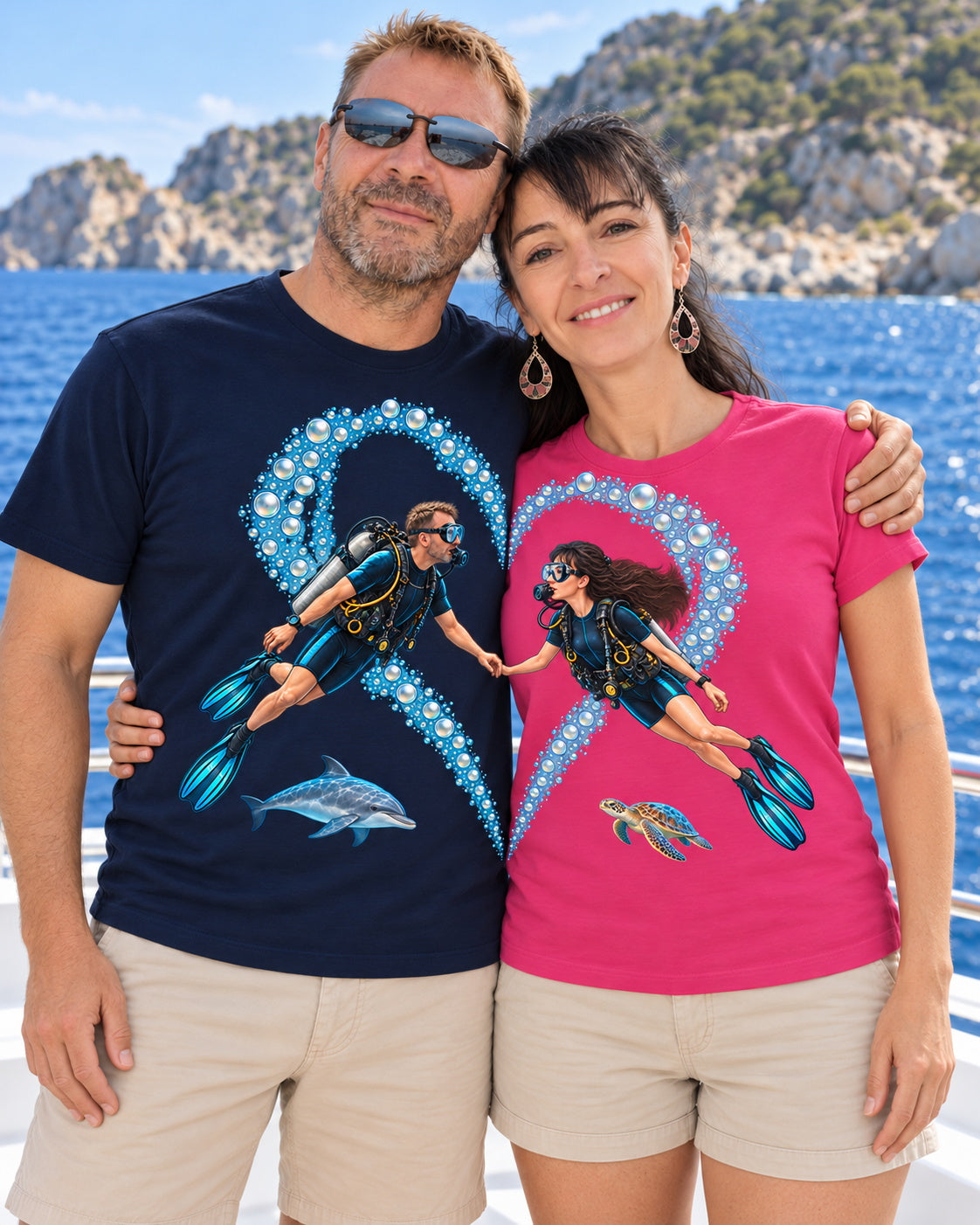 T-shirt plongée St Valentin, un cœur : plongeuse brune