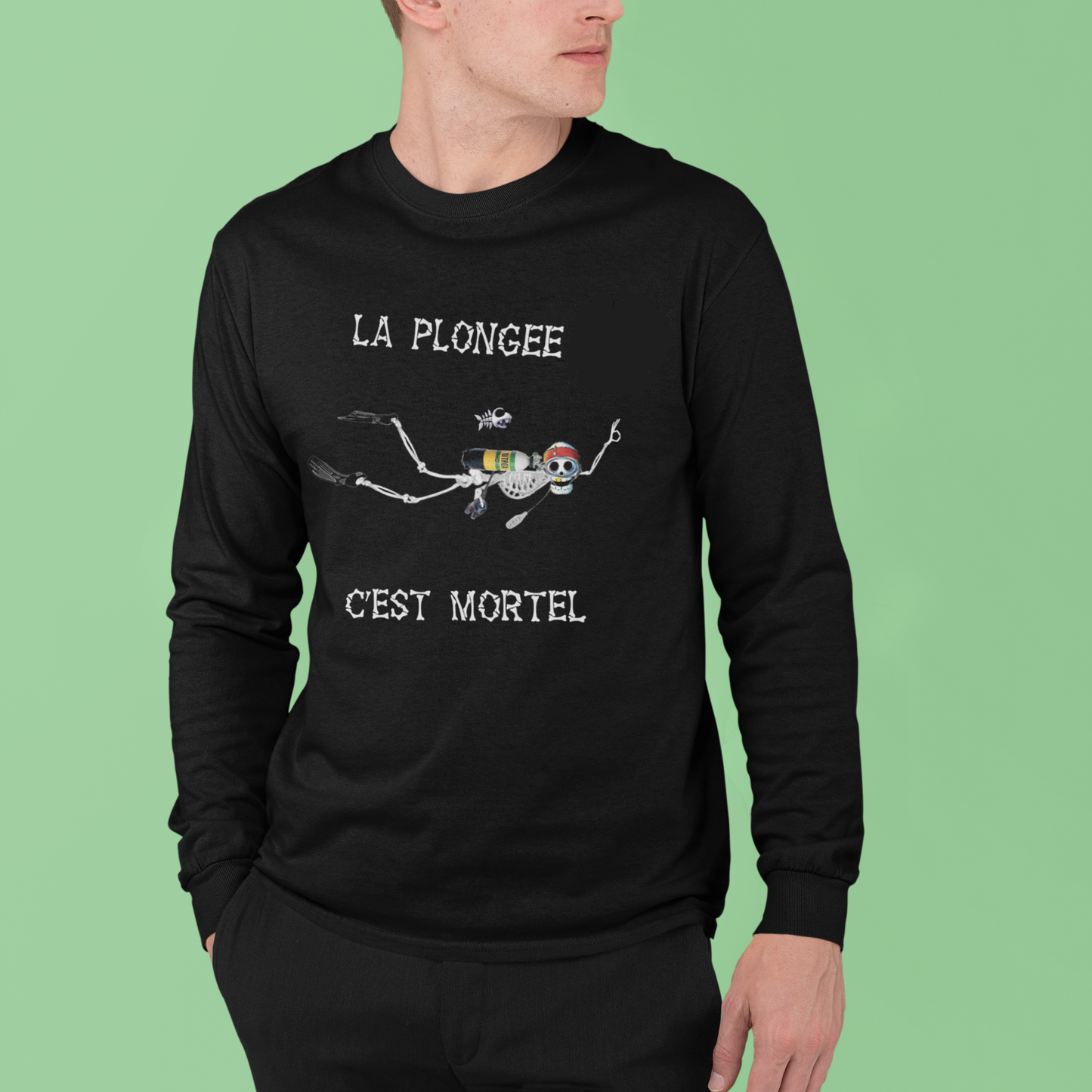 Déstockage T-shirt Manche longue bio MacJos plongée-Stock : Squelette 2 - MacJos