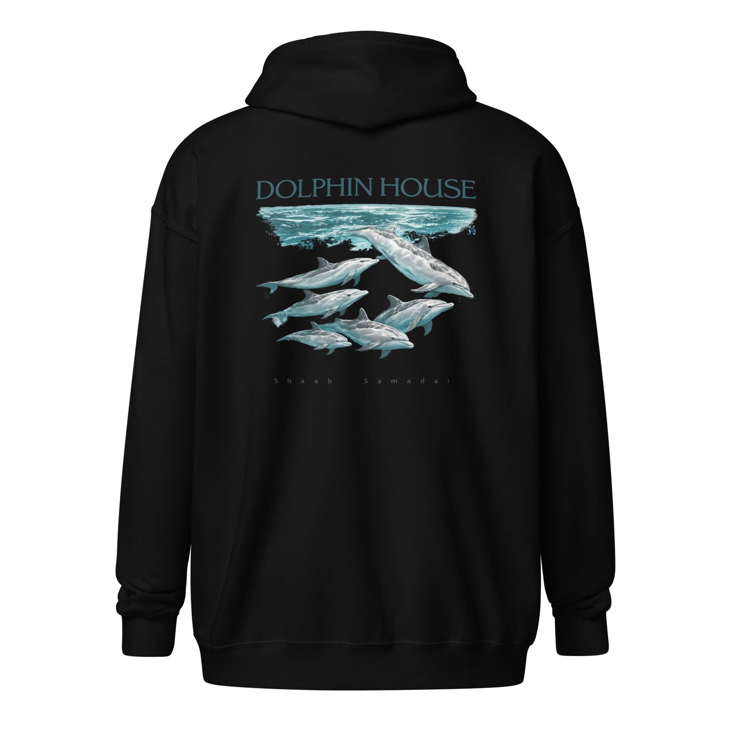 Sweat à capuche noir épais unisexe à fermeture éclair MacJos dauphins Mer Rouge