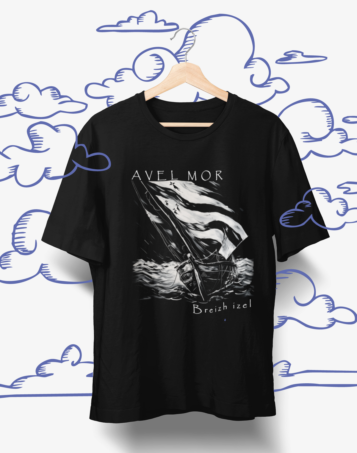 T-shirt noir bretagne-avel mor- pour breton et bretonne