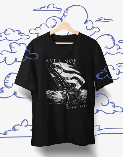 T-shirt noir bretagne-avel mor- pour breton et bretonne