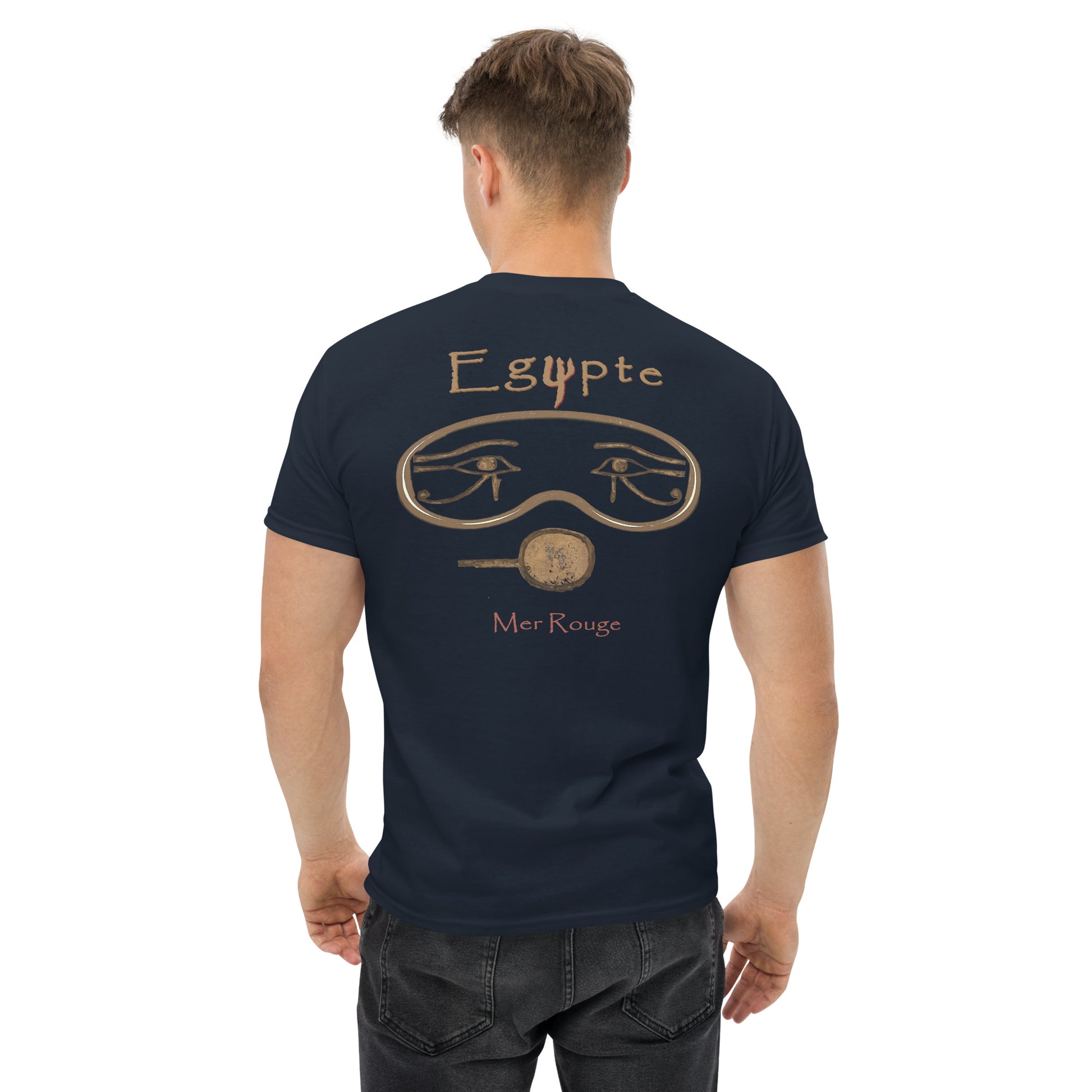 T-shirt bleu MacJos plongée egypte antique – Masque egyptien Mer Rouge