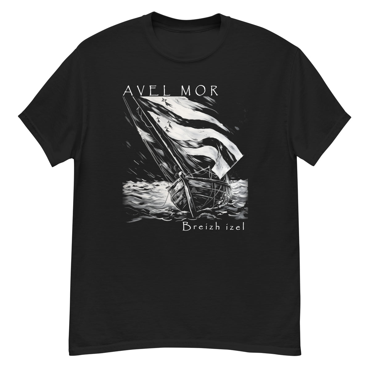 T-shirt noir bretagne-avel mor- pour breton et bretonne
