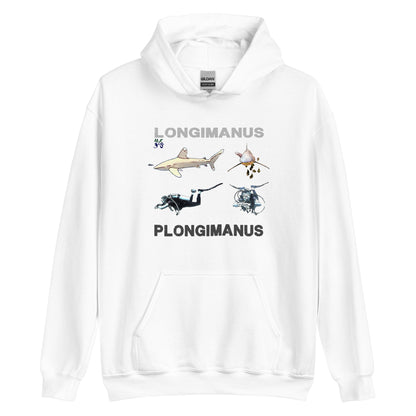 sweat a capuche blanc MacJos plongée Requin LONGIMANUS  PLONGIMANUS