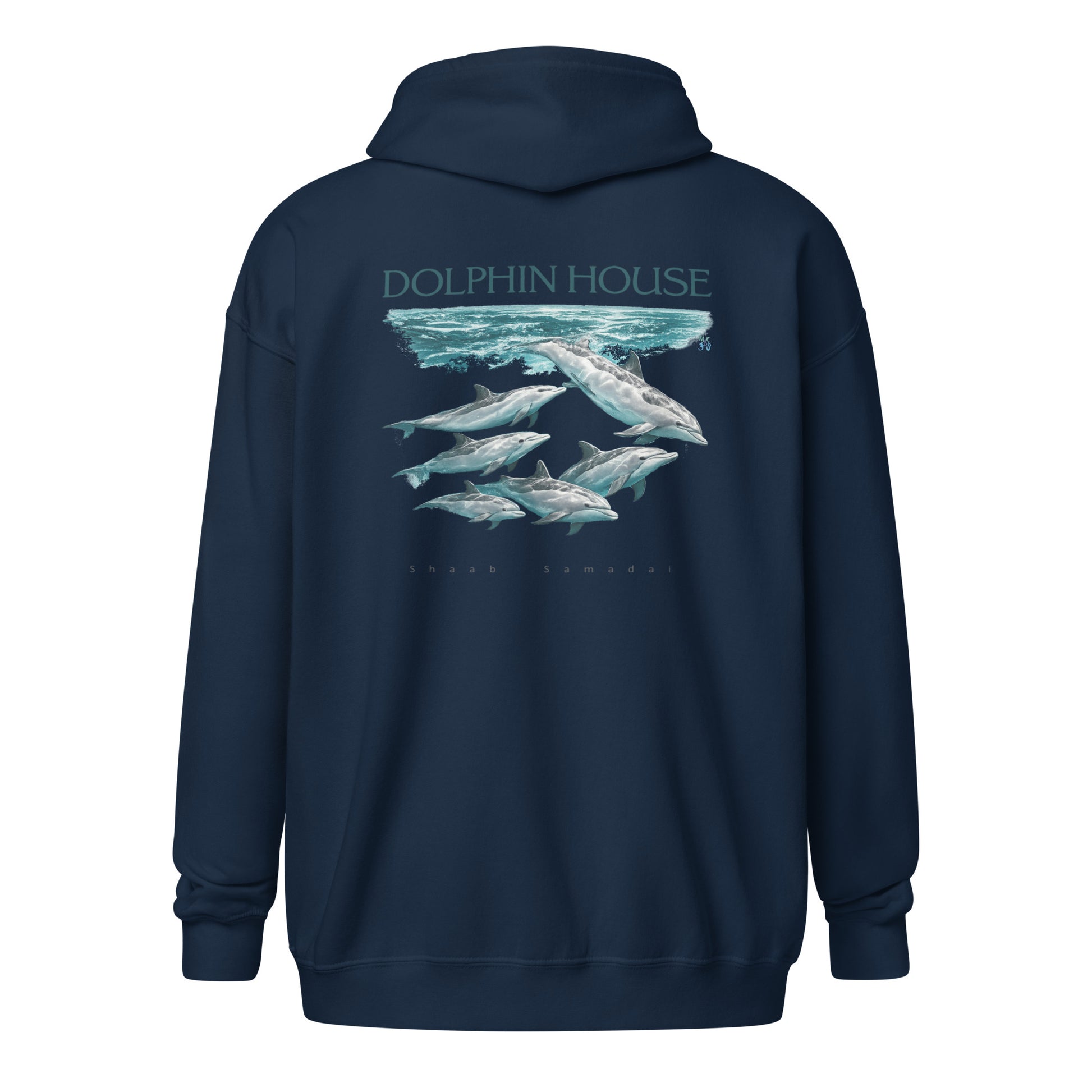 Sweat à capuche épais unisexe à fermeture éclair MacJos dauphins Mer Rouge