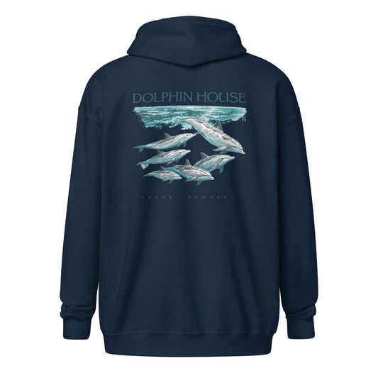 Sweat à capuche épais unisexe à fermeture éclair MacJos dauphins Mer Rouge