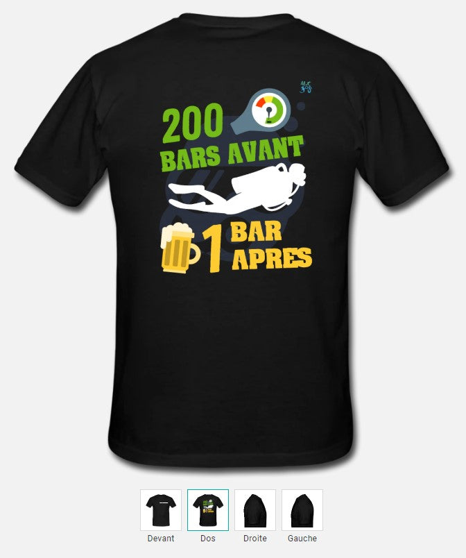 T-shirt plongée PERSONNALISE  : 200 bar débriefing + personnalisation nom - MacJos