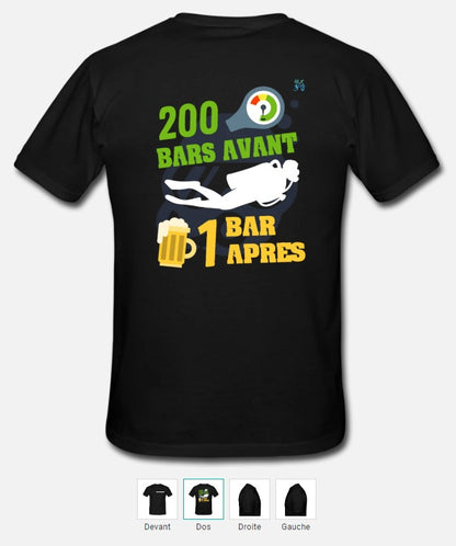 T-shirt plongée PERSONNALISE  : 200 bar débriefing + personnalisation nom - MacJos
